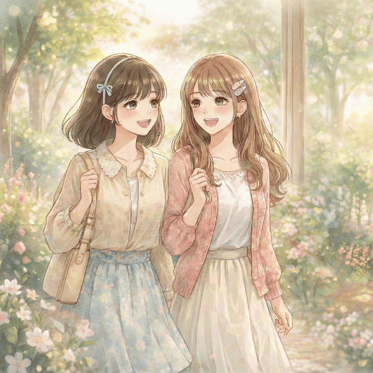 並んで歩く二人の女性