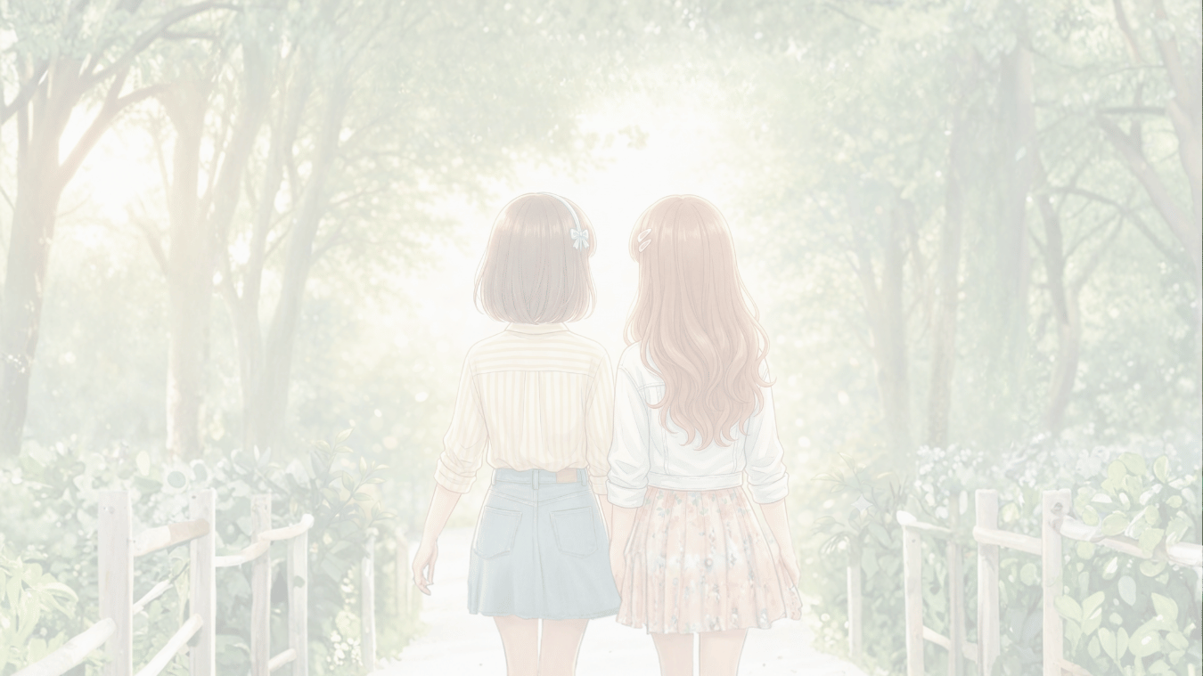 穏やかな光の中で微笑む二人の女性